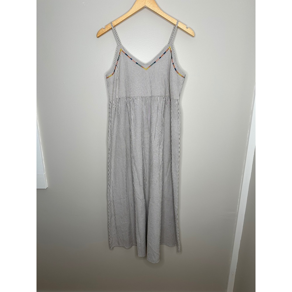Hem & Thread Striped Maxi Dress Womens Small Blue White EUC Embroidered Boho